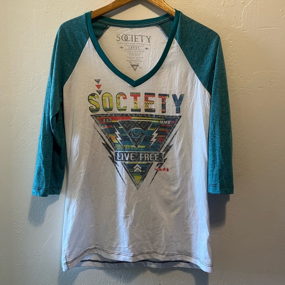 Society Teal Sleeve Graphic Tee